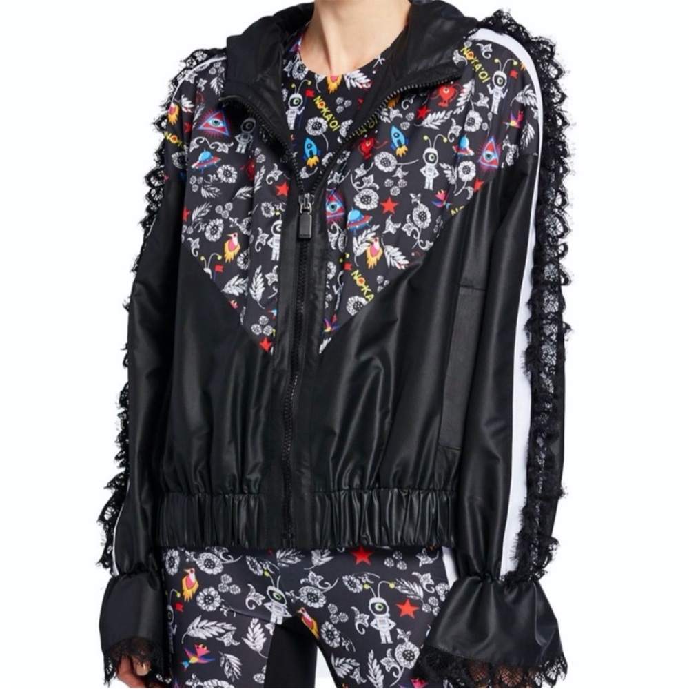 NO KA OI "Knockout" printed track jacket with lace.